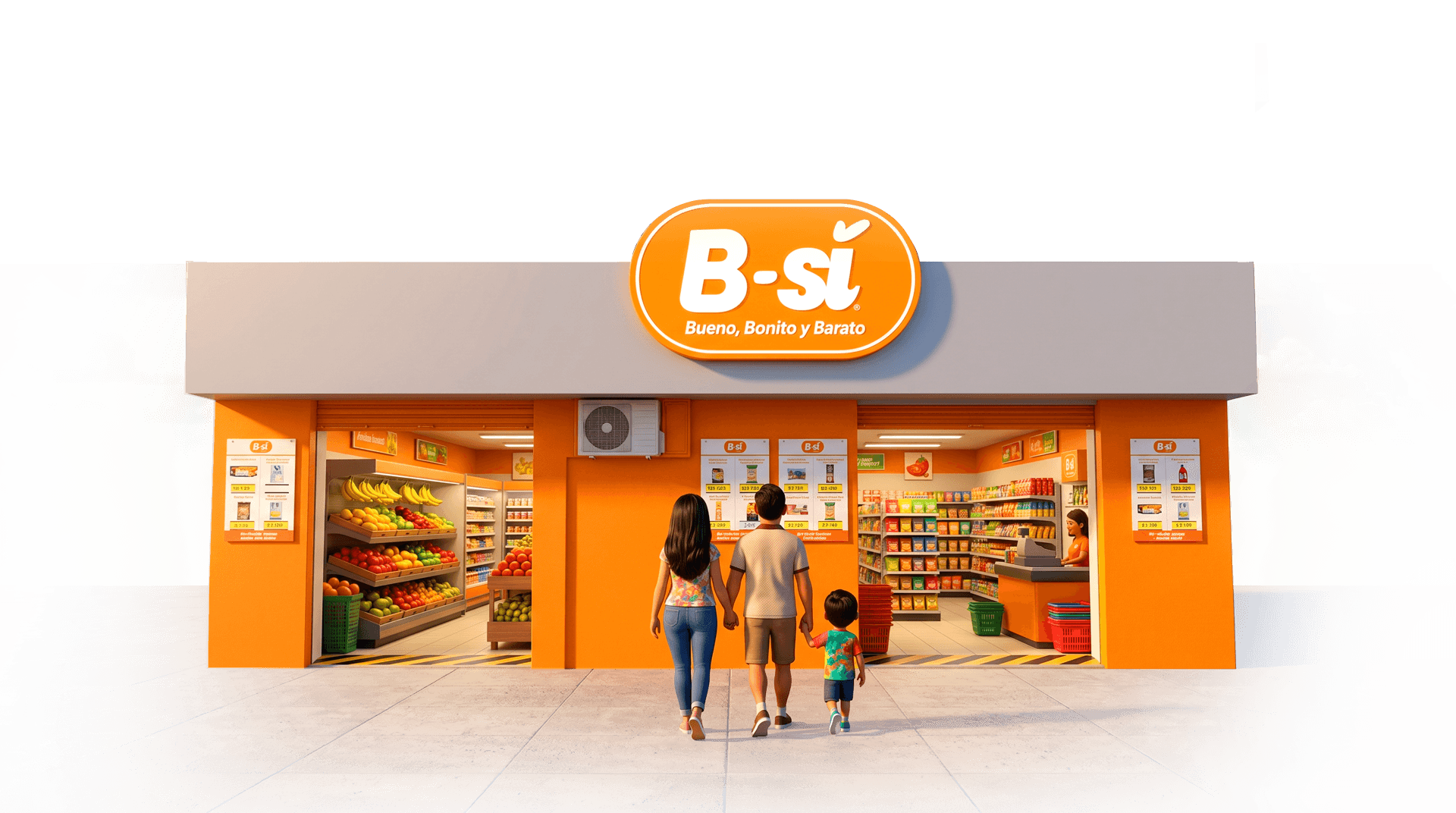 Local B-sí con una familia entrando a comprar